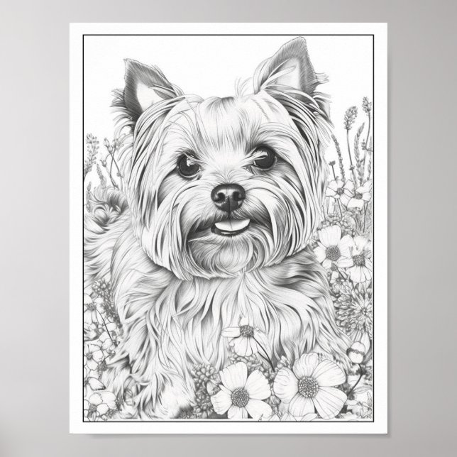 Cute Yorkshire Terrier Dog Coloring Poster (Frente)