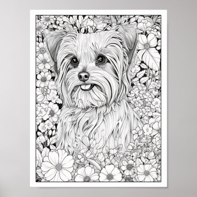 Cute Yorkshire Terrier Dog Coloring Poster (Frente)
