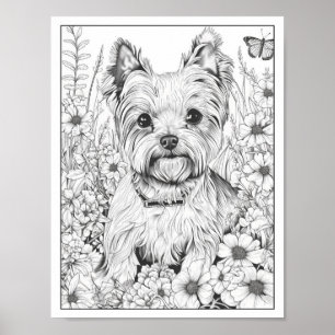 Cute Yorkshire Terrier Dog Coloring Poster