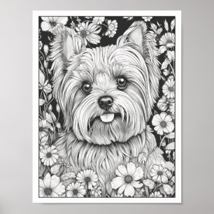 Cute Yorkshire Terrier Dog Coloring Poster