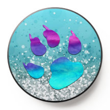 Cyan purple dog paw print on light blue Pet Lover 