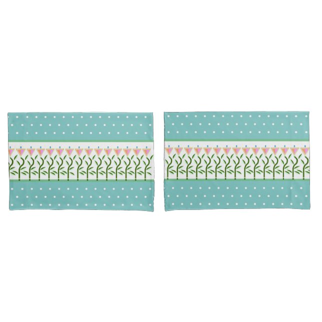 Cyan Seagreen com manchas brancas e borda floral (Frente - conjunto)