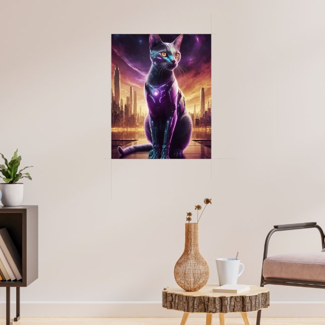 Cyber Cat Poster - Muro Felino Físico Físico-Físic (Sala de Estar 3)