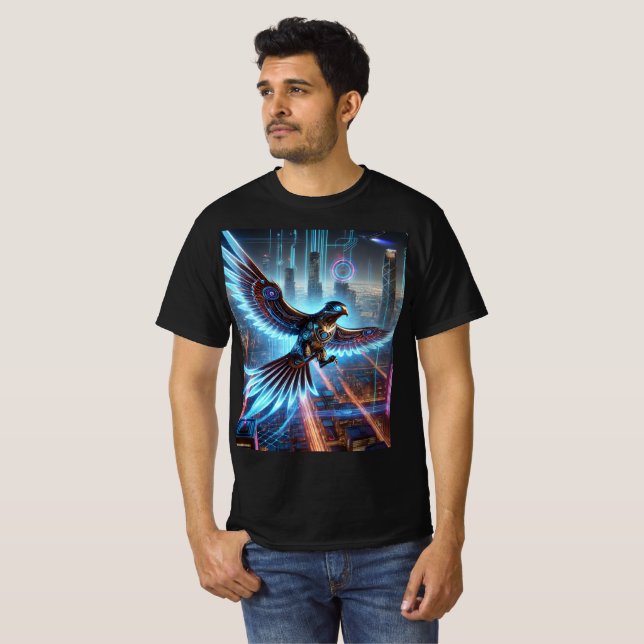 Cyber Falcon Neon Flight T-Shirt Design. (Frente Completa)
