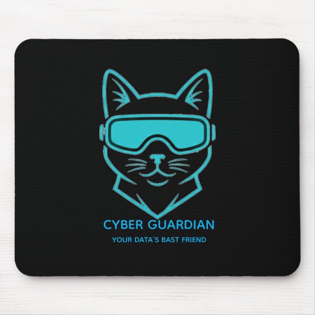 Cyber Guardian Neon Cat Gaming Mousepad - Tech Blu (Frente)