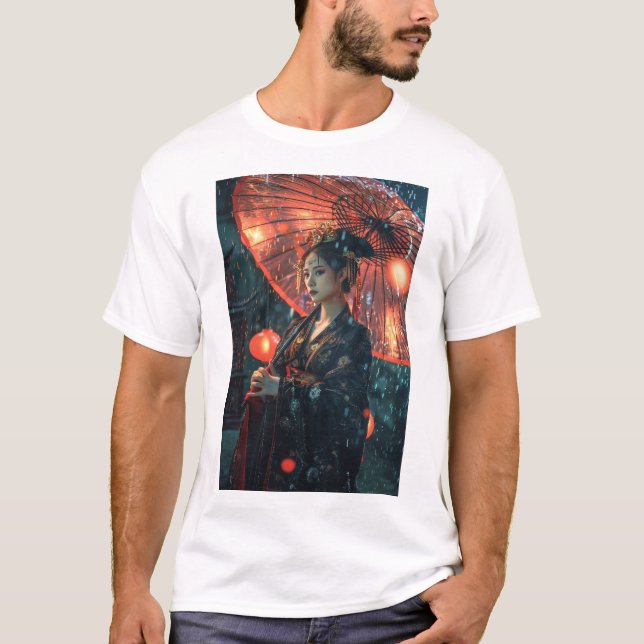 Cyberpunk City Chinese Dragon T-Shirt (Frente)