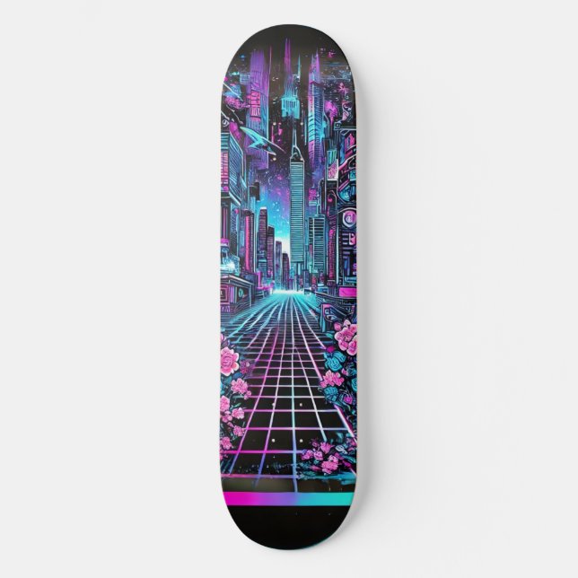 Cyberpunk Cityscape Skateboard Deck - Neon (Frente)