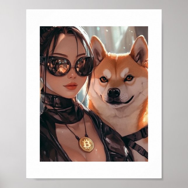 Cyberpunk Dogecoin Waifu Crypto Anime Poster (Frente)