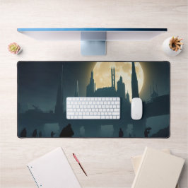 Cyberpunk Full Moon Desk Mat - Cityscap futurista