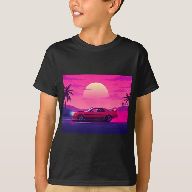 Cyberpunk Gamer Sunset Car Boy's T-Shirt (Frente)
