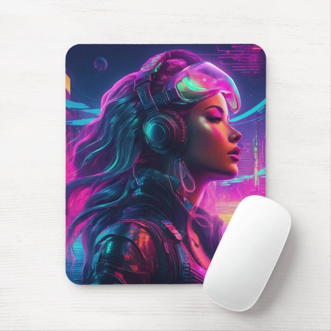 Cyberpunk Mermaid Mousepad (Com mouse)