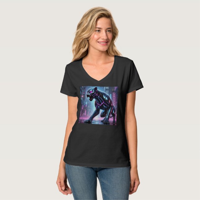 Cyberpunk Neon Panther Tee T-Shirt Design. (Frente Completa)