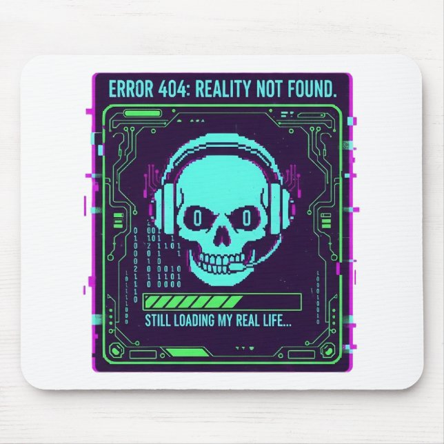​Cyberpunk Pixel Skull Gaming Mouse Pad - Erro 40 (Frente)