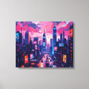 Cyberpunk Skyline Canvas Wall Art   Futurística