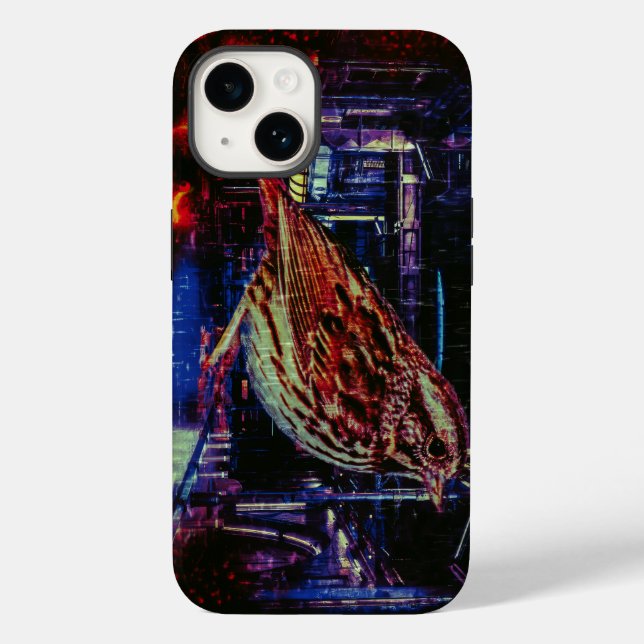 Cyberpunk Sparrow em Neon Cityscape (Verso)