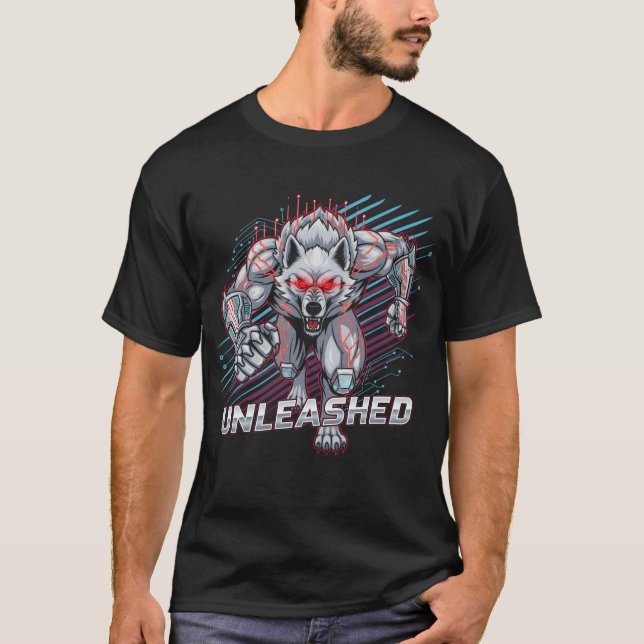 Cyberpunk Wolf T-Shirt Liberado | Futurística Mech (Frente)
