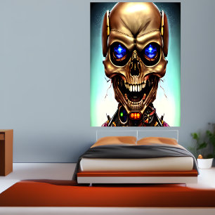 Cyborg Skull   AI Art Poster