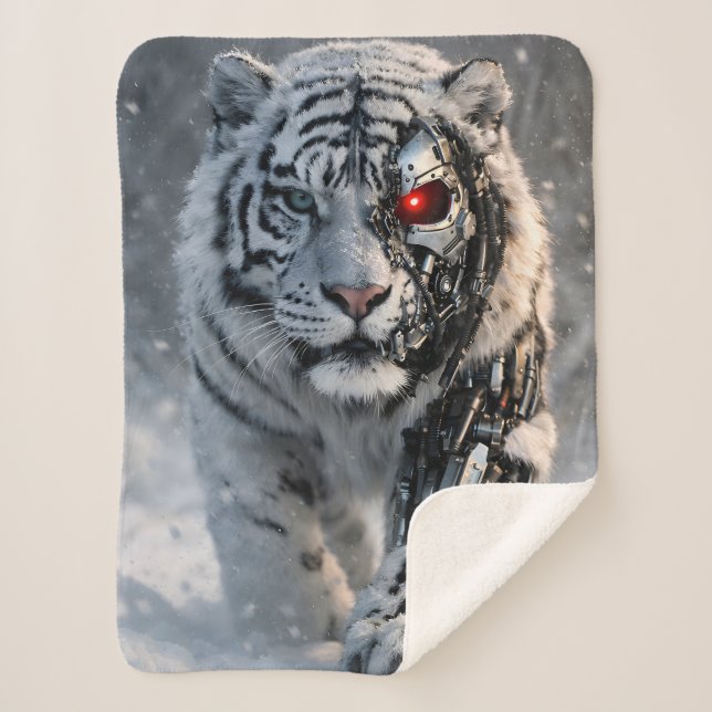 Cyborg tigre branco cobertor Sherpa cibernético se (Frente)