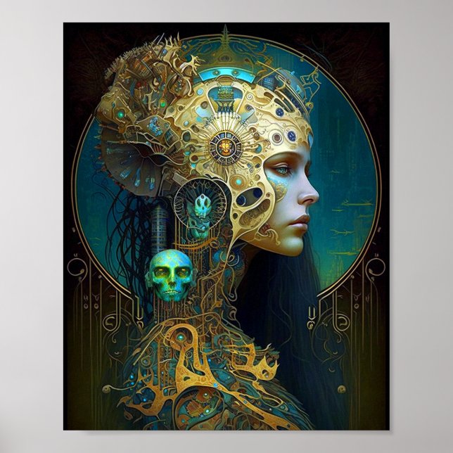 Cyborg Woman Fantasy Sci-Fi Art Poster (Frente)