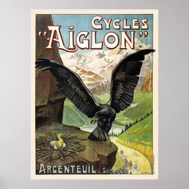 Cycle Aiglon Vintage Advertising Poster França (Frente)