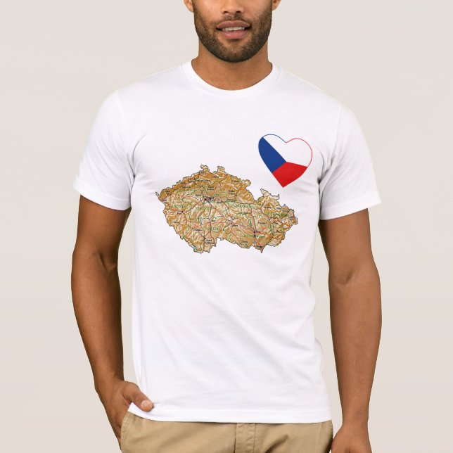 Czechia Flag Heart and Map T-Shirt (Frente)
