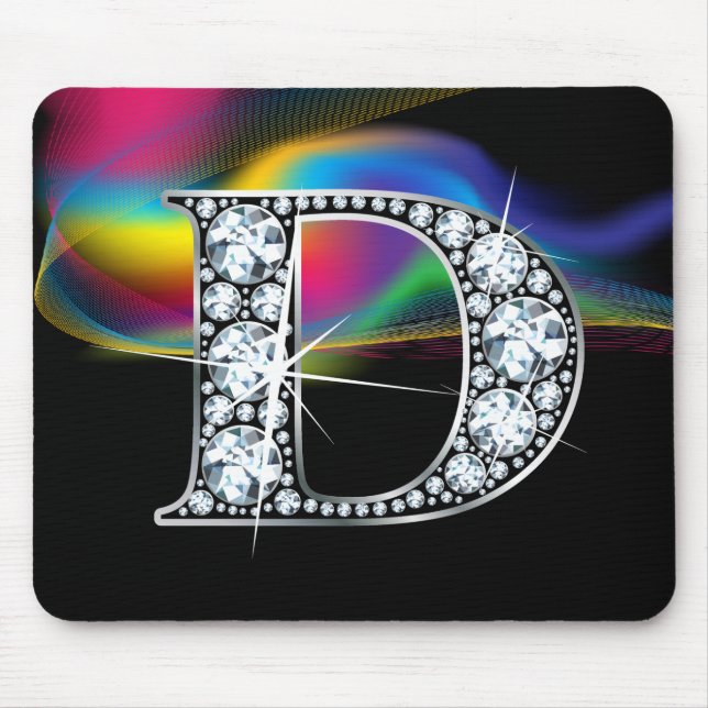 "D" Diamond Bling com Rainbow Swirl Mousepad (Frente)