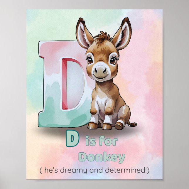 D is for Donkey – Dreamy and Determined ABC Poster (Frente)