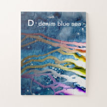 D - Quebra-cabeça azul da arte do alfabeto do mar
