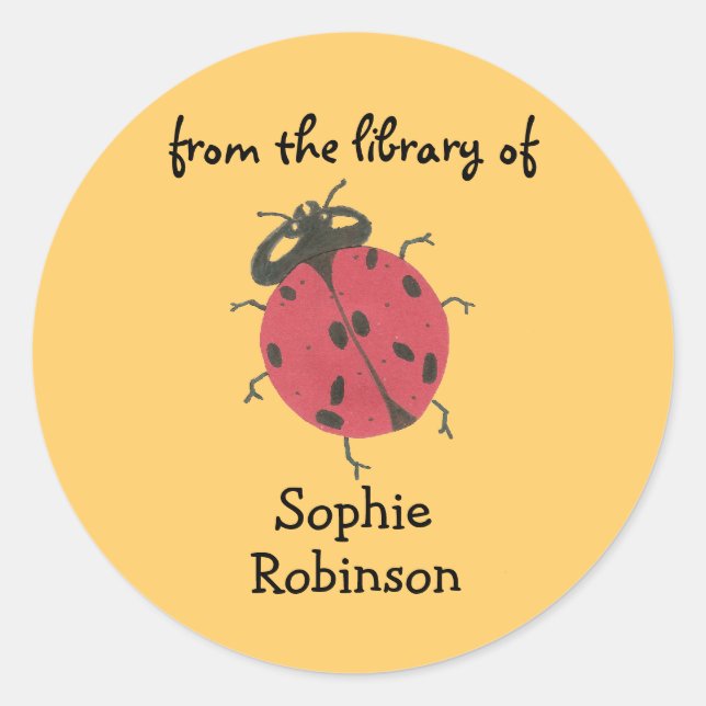 "Da biblioteca de" etiqueta de livro da ladybug (Frente)