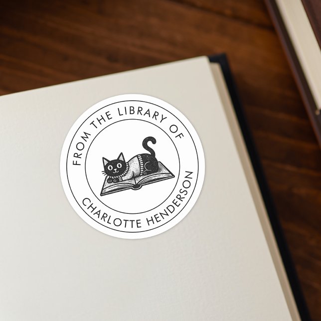 Da Biblioteca Do Gato Etiqueta Personalizada De Li (Criador carregado)