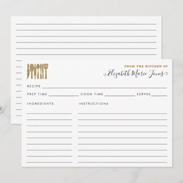 Da Cozinha de Receita Dourada de Utensílios (Frente/Verso)