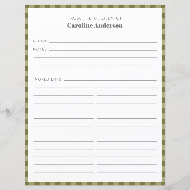 Da Cozinha | Xadrez verde-oliva Inserir (Frente)