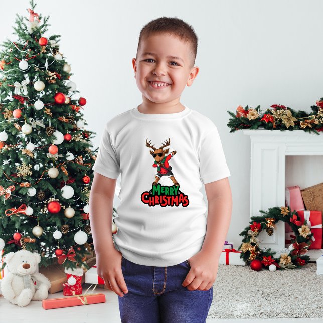 Dabbing Reindeer Christmas Kids T-Shirt (Criador carregado)