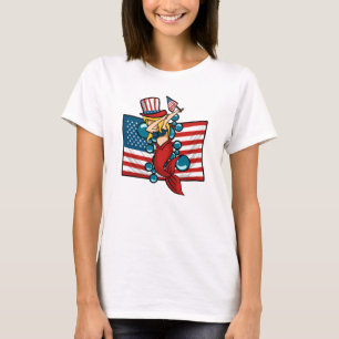 Dabbing Sereia American Flag Patriótico T-Shirt