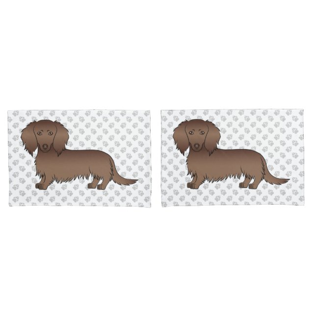 Dachshund Cartoon de Cabelo Comprido de Chocolate  (Frente - conjunto)
