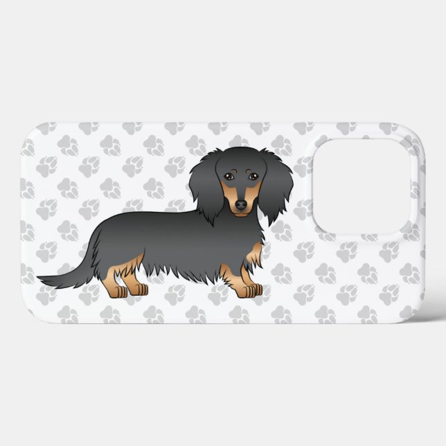 Dachshund Cartoon de Cachorro de Pelo Longo Preto  (Verso (horizontal))