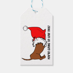 Dachshund Cartoon Santa Hat - Etiqueta de Natal