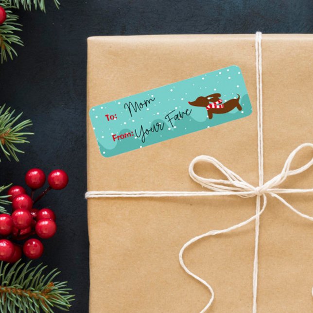 Dachshund Christmas Warm Deseja Pequenas Etiquetas (Dachshund Christmas gift sticky labels)