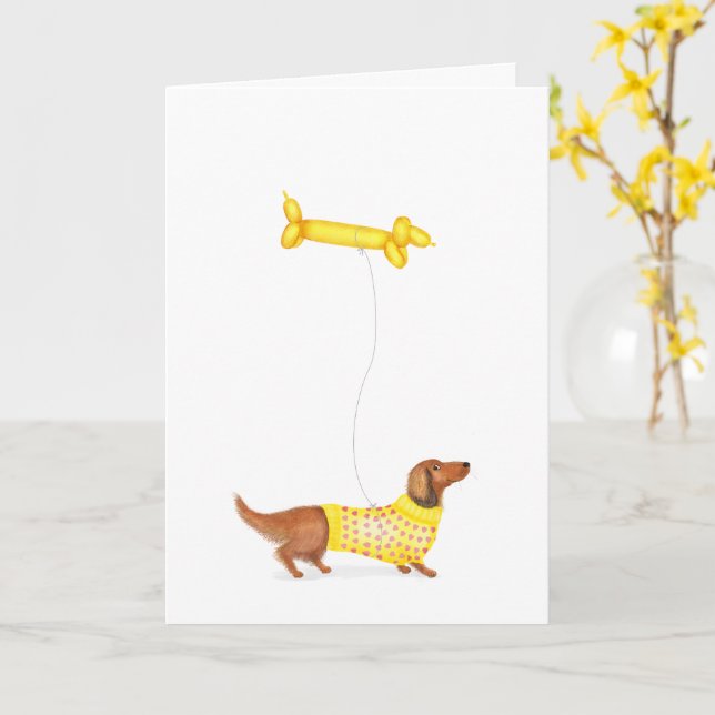 Dachshund com cartão de aniversário de balões de s (Flor Amarela)