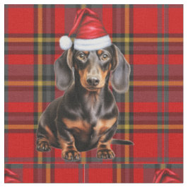 Dachshund com uma Tecido Xadrez Vermelho Verde de 