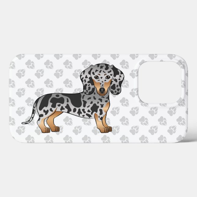 Dachshund de pelo curto preto e castanho dapple &  (Verso (horizontal))