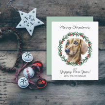 Dachshund Dog Merry Christmas Wreath Card