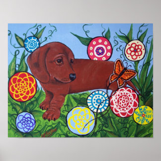 Dachshund e Butterfly Art Impressão