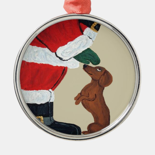 Dachshund E Papai Noel Enfeite De Natal (Frente)
