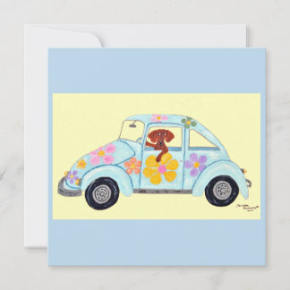 Dachshund em carro hippie
