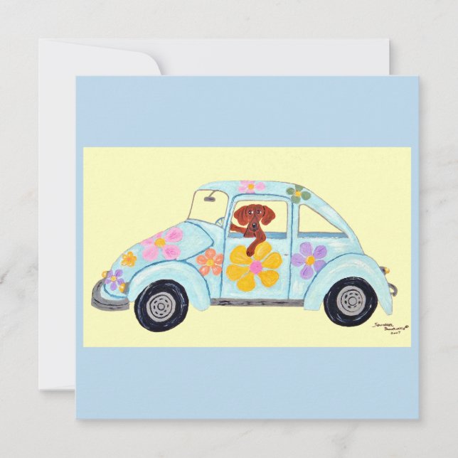 Dachshund em carro hippie (Frente)