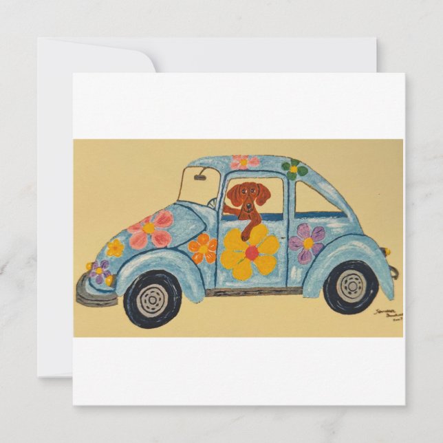 Dachshund em carro hippie (Frente)