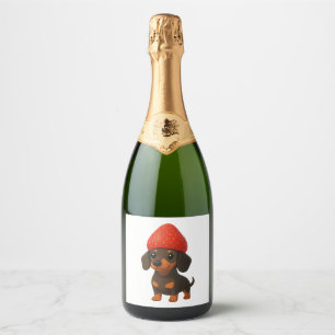 Dachshund engraçado com morangos e chapéu frutado