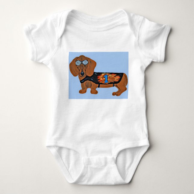 Dachshund in Racing Jacket T-Shirt (Frente)