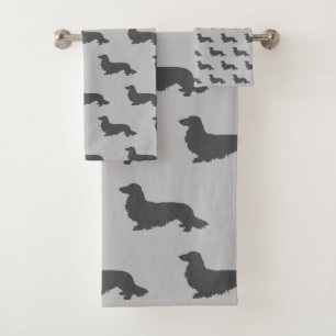 Dachshund Long Hair Cinza Bathroom Décor Toalha